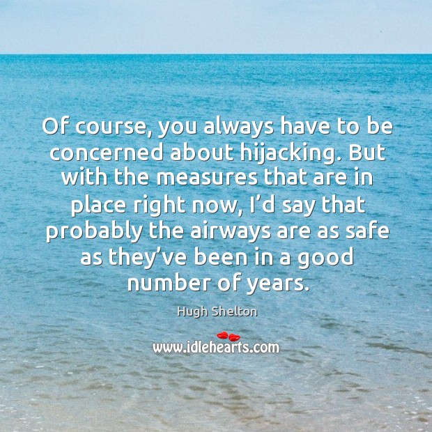 Of course, you always have to be concerned about hijacking. But with the measures that are Hugh Shelton Picture Quote