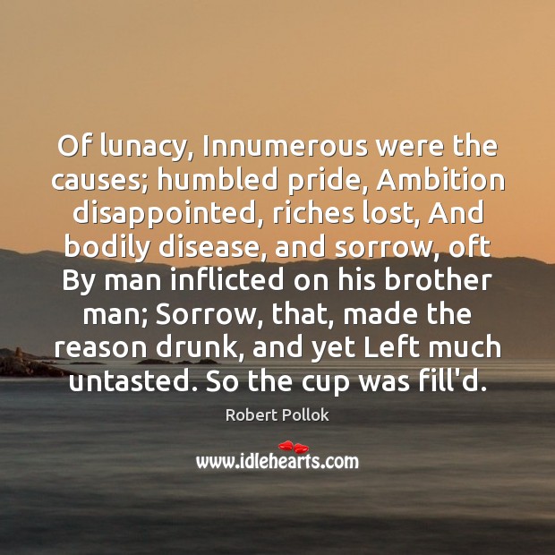 Of lunacy, Innumerous were the causes; humbled pride, Ambition disappointed, riches lost, 