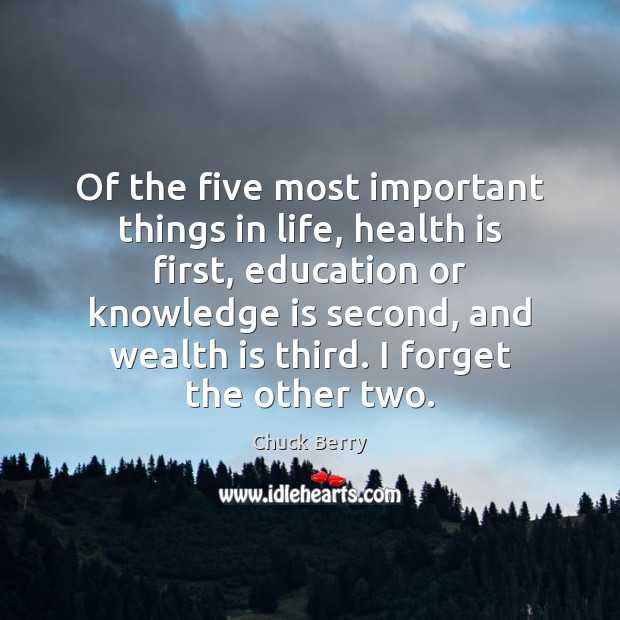 Of the five most important things in life, health is first, education Knowledge Quotes Image