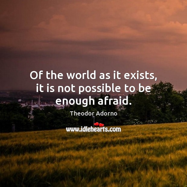 Of the world as it exists, it is not possible to be enough afraid. Image