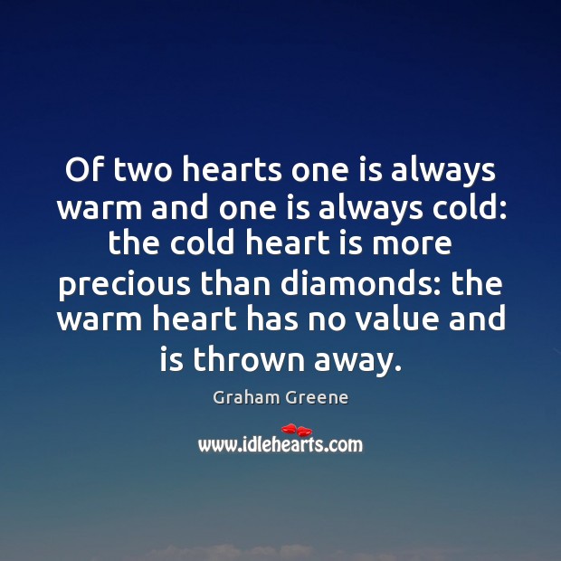 Of two hearts one is always warm and one is always cold: Graham Greene Picture Quote