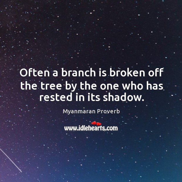 Often a branch is broken off the tree by the one who has rested in its shadow. Myanmaran Proverbs Image