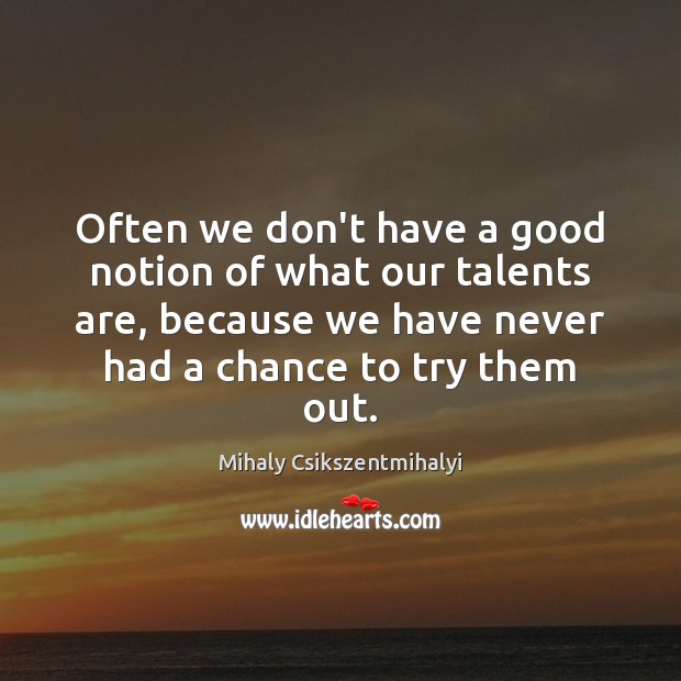 Often we don’t have a good notion of what our talents are, Mihaly Csikszentmihalyi Picture Quote