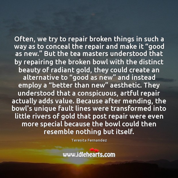 Often, we try to repair broken things in such a way as Teresita Fernandez Picture Quote