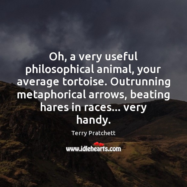 Oh, a very useful philosophical animal, your average tortoise. Outrunning metaphorical arrows, Terry Pratchett Picture Quote
