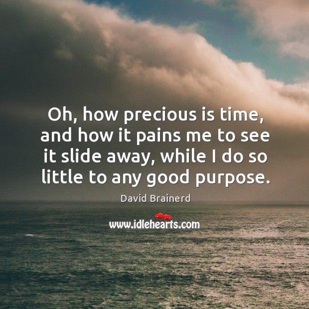 Oh, how precious is time, and how it pains me to see it slide away, while I do so little to any good purpose. David Brainerd Picture Quote