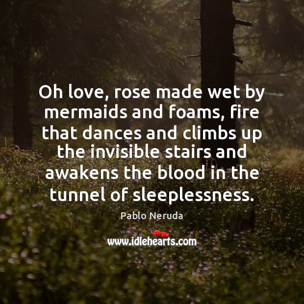 Oh love, rose made wet by mermaids and foams, fire that dances Pablo Neruda Picture Quote