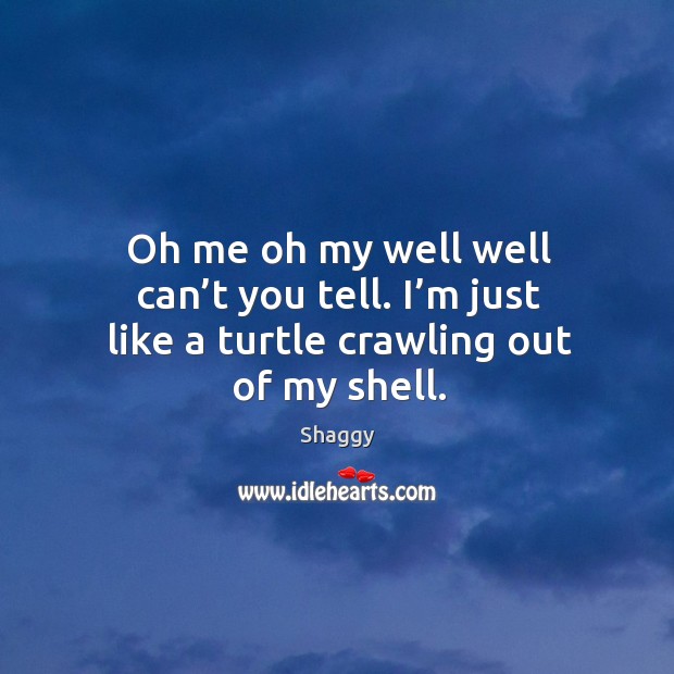 Oh me oh my well well can’t you tell. I’m just like a turtle crawling out of my shell. Image