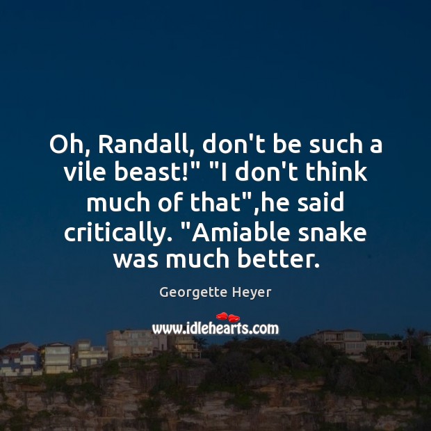 Oh, Randall, don’t be such a vile beast!” “I don’t think much Georgette Heyer Picture Quote