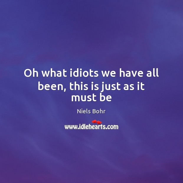 Oh what idiots we have all been, this is just as it must be Niels Bohr Picture Quote