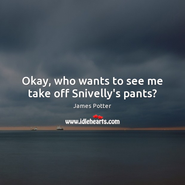 Okay, who wants to see me take off Snivelly’s pants? James Potter Picture Quote
