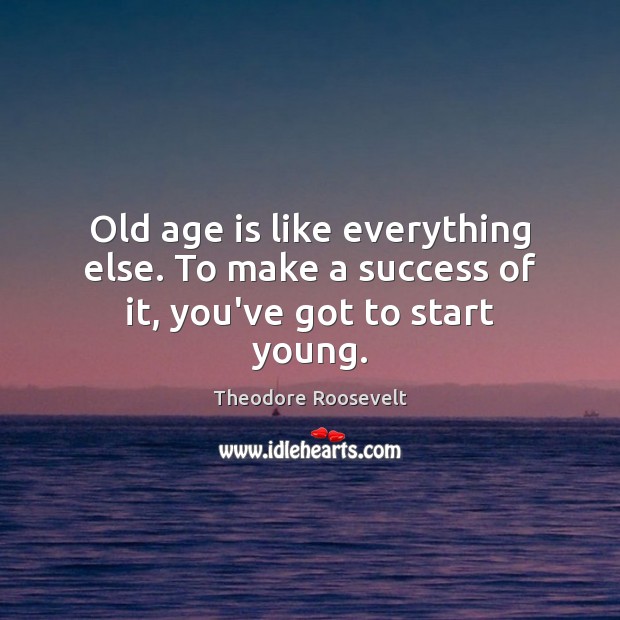 Old age is like everything else. To make a success of it, you’ve got to start young. Theodore Roosevelt Picture Quote
