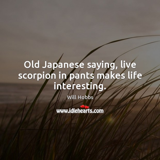 Old Japanese saying, live scorpion in pants makes life interesting. Will Hobbs Picture Quote