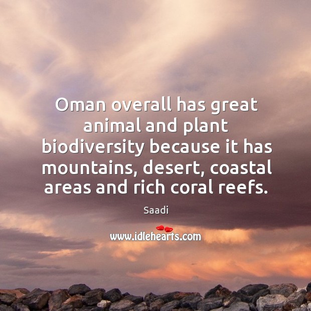 Oman overall has great animal and plant biodiversity because it has mountains, desert, coastal areas and rich coral reefs. Image