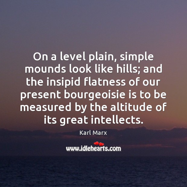 On a level plain, simple mounds look like hills; and the insipid Karl Marx Picture Quote