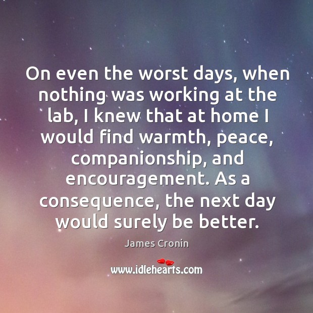On even the worst days, when nothing was working at the lab, I knew that at home I would find warmth James Cronin Picture Quote