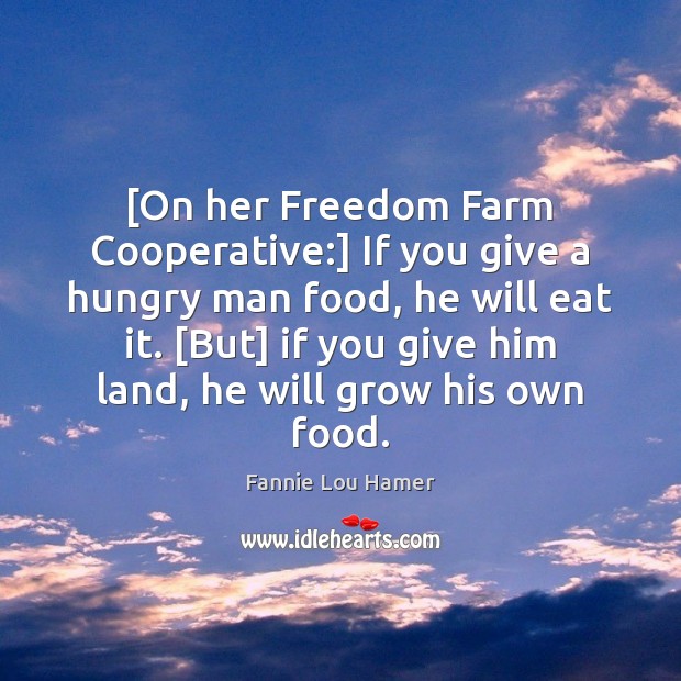 [On her Freedom Farm Cooperative:] If you give a hungry man food, Fannie Lou Hamer Picture Quote