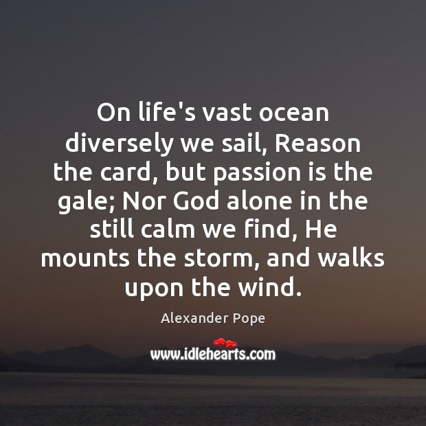 On life’s vast ocean diversely we sail, Reason the card, but passion Alexander Pope Picture Quote
