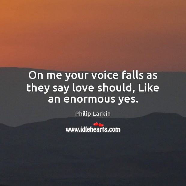 On me your voice falls as they say love should, Like an enormous yes. Image
