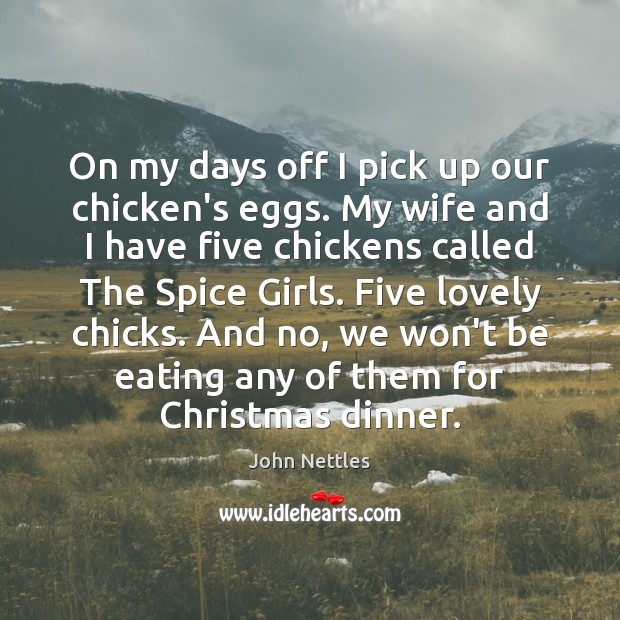 On my days off I pick up our chicken’s eggs. My wife John Nettles Picture Quote