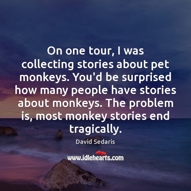 On one tour, I was collecting stories about pet monkeys. You’d be David Sedaris Picture Quote
