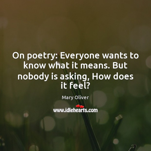 On poetry: Everyone wants to know what it means. But nobody is asking, How does it feel? Image