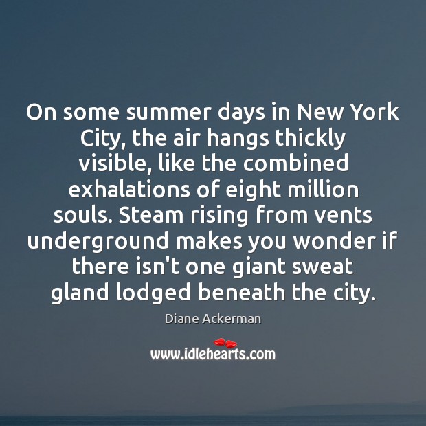 On some summer days in New York City, the air hangs thickly Diane Ackerman Picture Quote