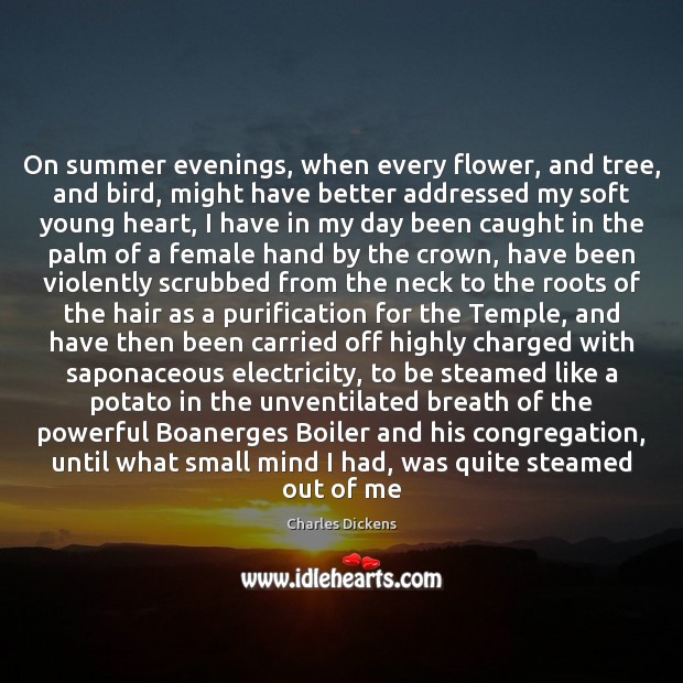 On summer evenings, when every flower, and tree, and bird, might have Charles Dickens Picture Quote