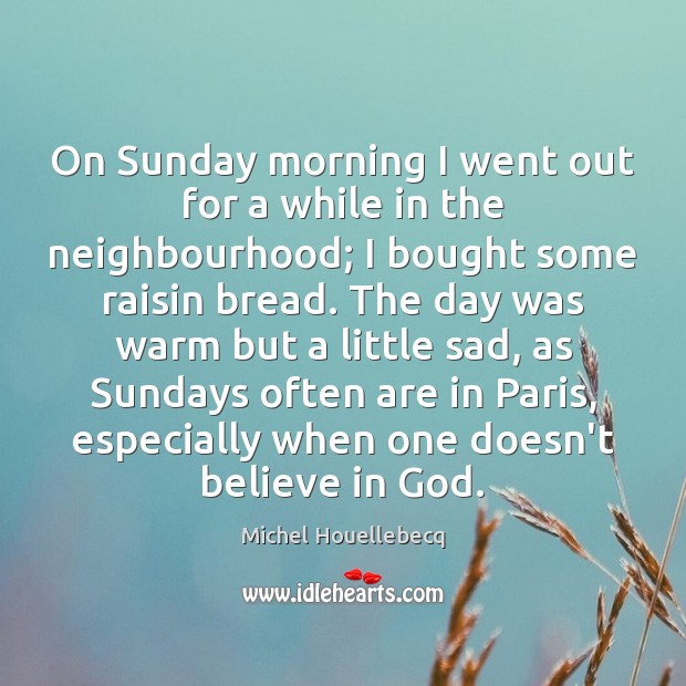 On Sunday morning I went out for a while in the neighbourhood; Michel Houellebecq Picture Quote