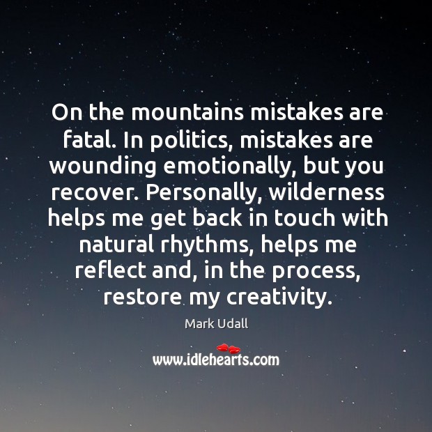 On the mountains mistakes are fatal. In politics, mistakes are wounding emotionally, but you recover. Mark Udall Picture Quote