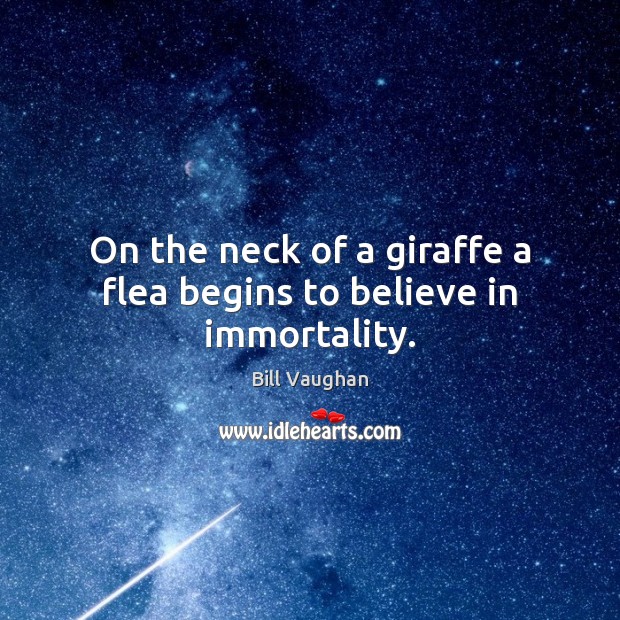 On the neck of a giraffe a flea begins to believe in immortality. Image