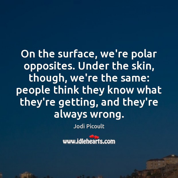 On the surface, we’re polar opposites. Under the skin, though, we’re the Jodi Picoult Picture Quote