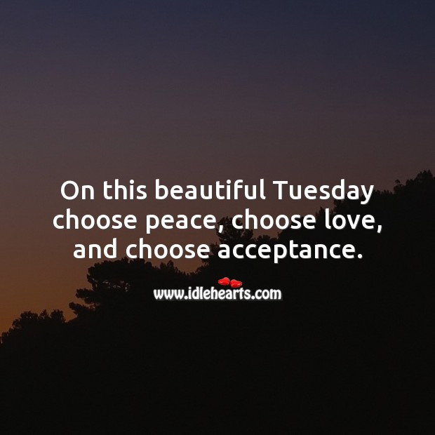 On this beautiful Tuesday choose peace, choose love, and choose acceptance. Tuesday Quotes Image