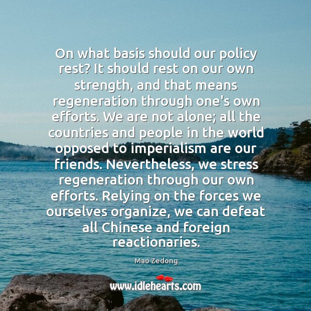 On what basis should our policy rest? It should rest on our Mao Zedong Picture Quote