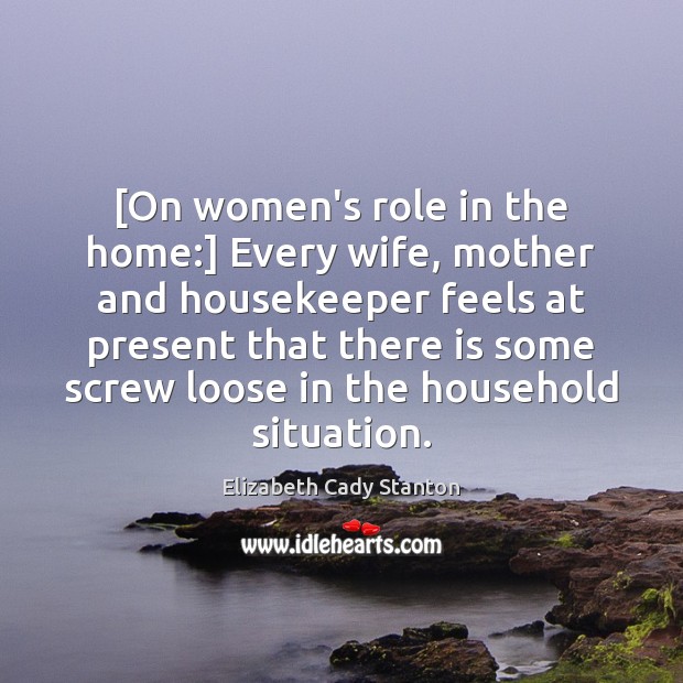 [On women’s role in the home:] Every wife, mother and housekeeper feels Elizabeth Cady Stanton Picture Quote