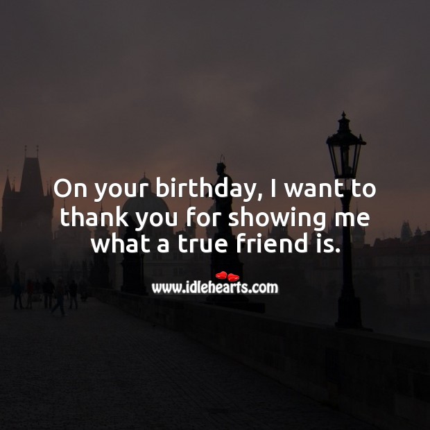 On your birthday, I want to thank you for showing me what a true friend is. Friendship Quotes Image