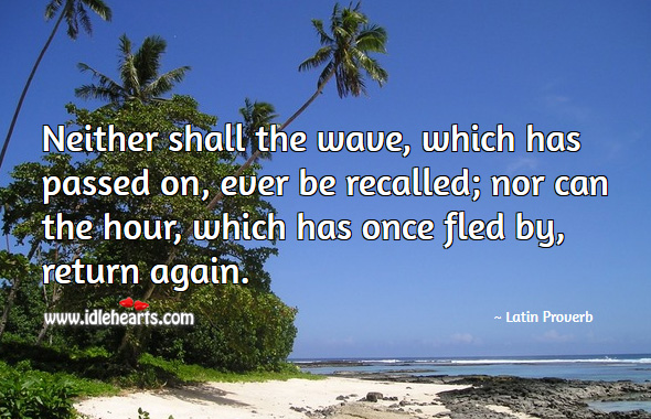 Neither shall the wave, which has passed on, ever be recalled; nor can the hour, which has once fled by, return again. Latin Proverbs Image