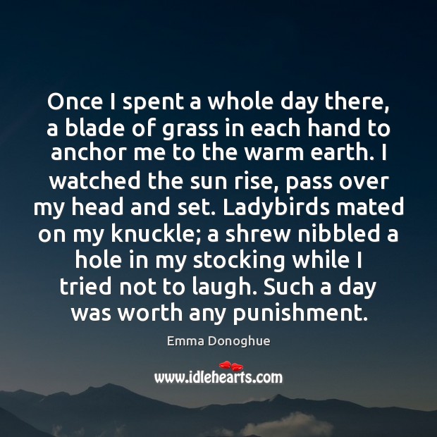 Once I spent a whole day there, a blade of grass in Emma Donoghue Picture Quote