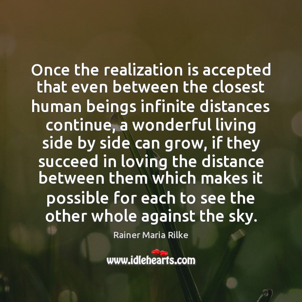 Once the realization is accepted that even between the closest human beings Rainer Maria Rilke Picture Quote
