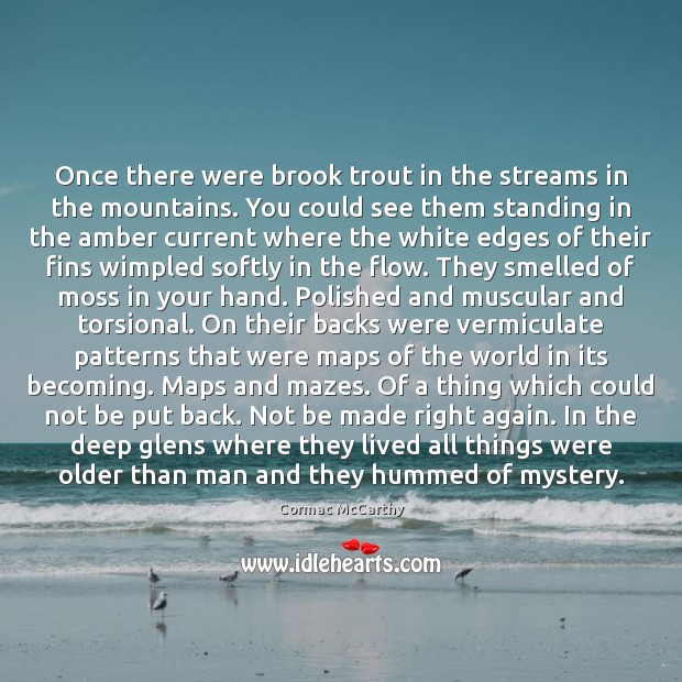 Once there were brook trout in the streams in the mountains. You Cormac McCarthy Picture Quote