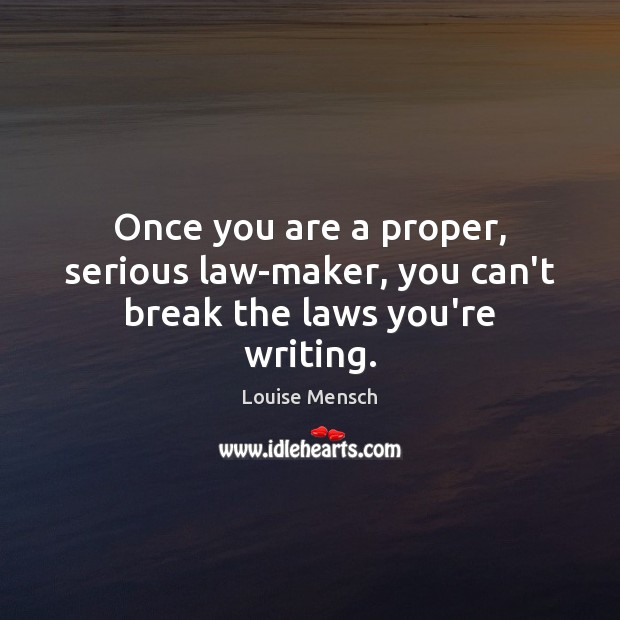 Once you are a proper, serious law-maker, you can’t break the laws you’re writing. Louise Mensch Picture Quote
