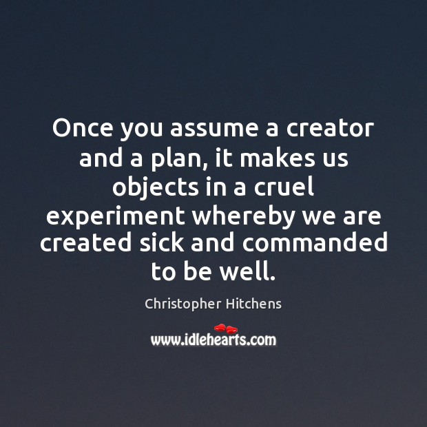 Once you assume a creator and a plan, it makes us objects Christopher Hitchens Picture Quote