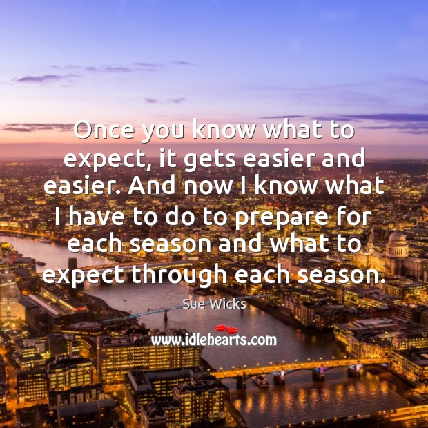 Once you know what to expect, it gets easier and easier. And Sue Wicks Picture Quote