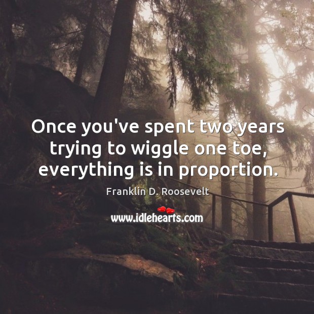 Once you’ve spent two years trying to wiggle one toe, everything is in proportion. Franklin D. Roosevelt Picture Quote