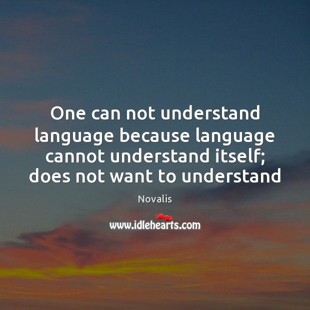 One can not understand language because language cannot understand itself; does not Novalis Picture Quote
