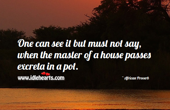 One can see it but must not say, when the master of a house passes excreta in a pot. African Proverbs Image