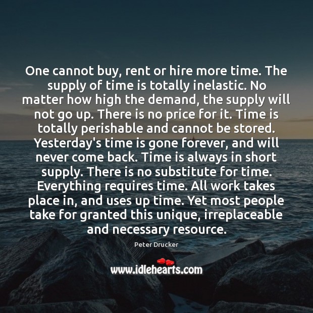 One cannot buy, rent or hire more time. The supply of time Peter Drucker Picture Quote