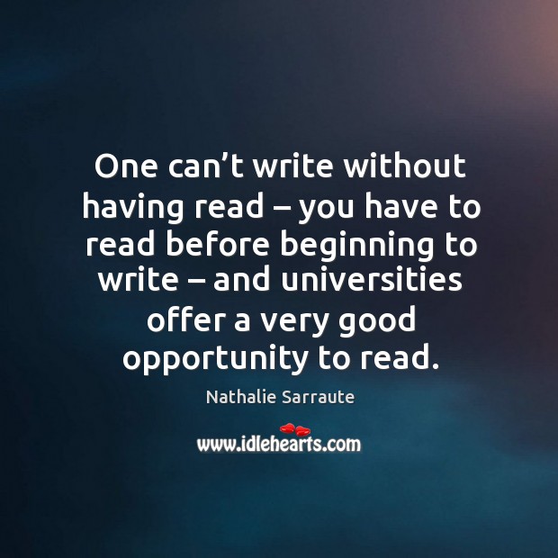 One can’t write without having read – you have to read before beginning to write Nathalie Sarraute Picture Quote