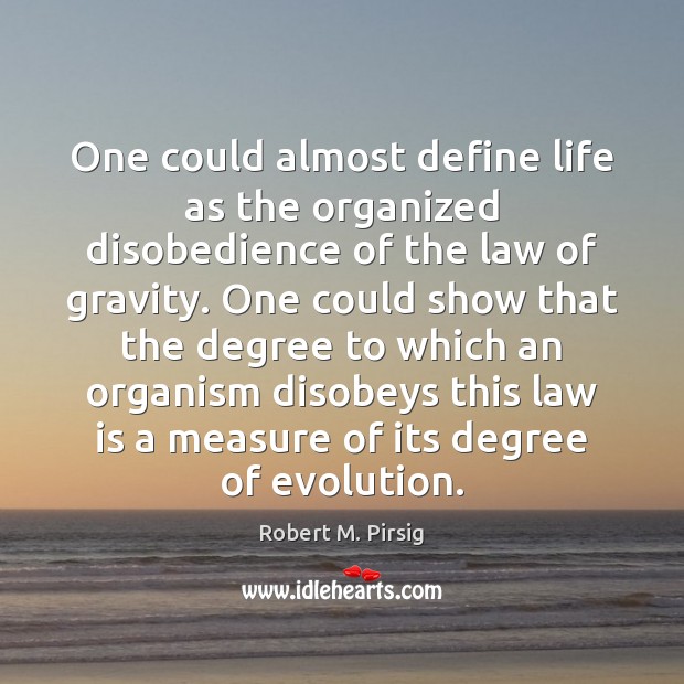 One could almost define life as the organized disobedience of the law Robert M. Pirsig Picture Quote