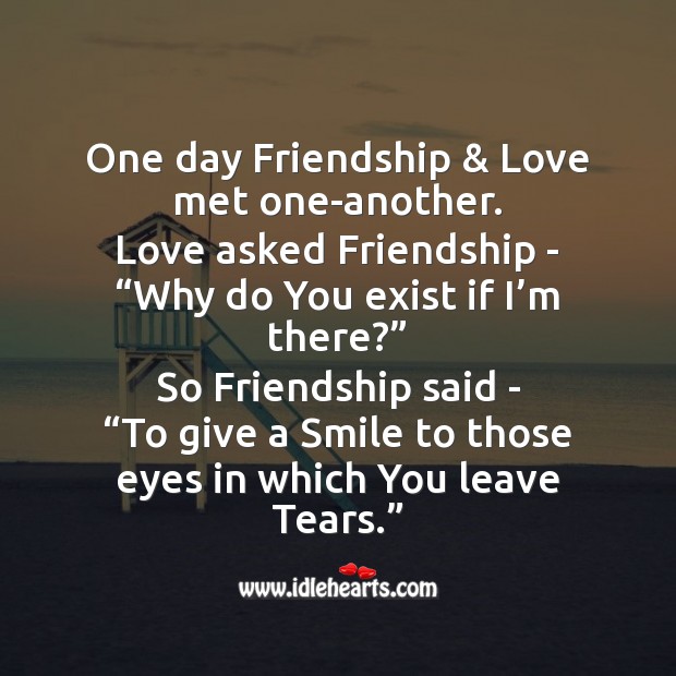 One day friendship & love met one-another. Friendship Day Messages Image
